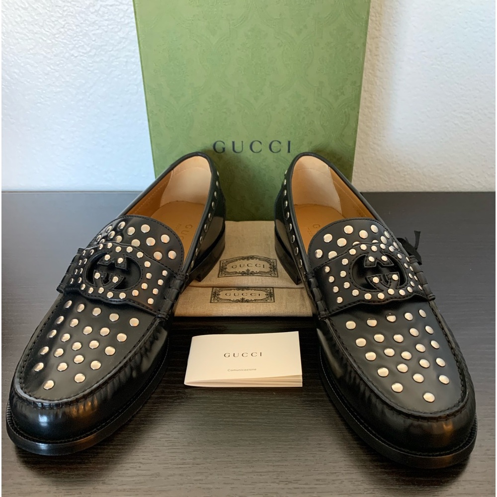 Gucci Black Studded Leather Loafers